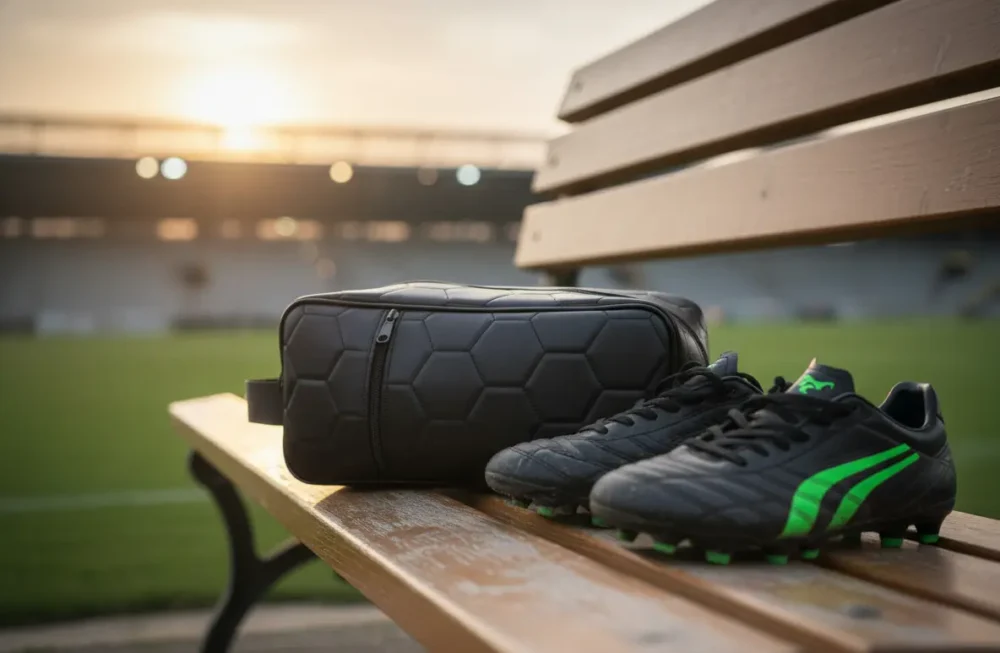 Botinero de cuero PU con diseño de gajos de fútbol talle 44/45 — personalizable con logo — Promobaires Buenos Aires