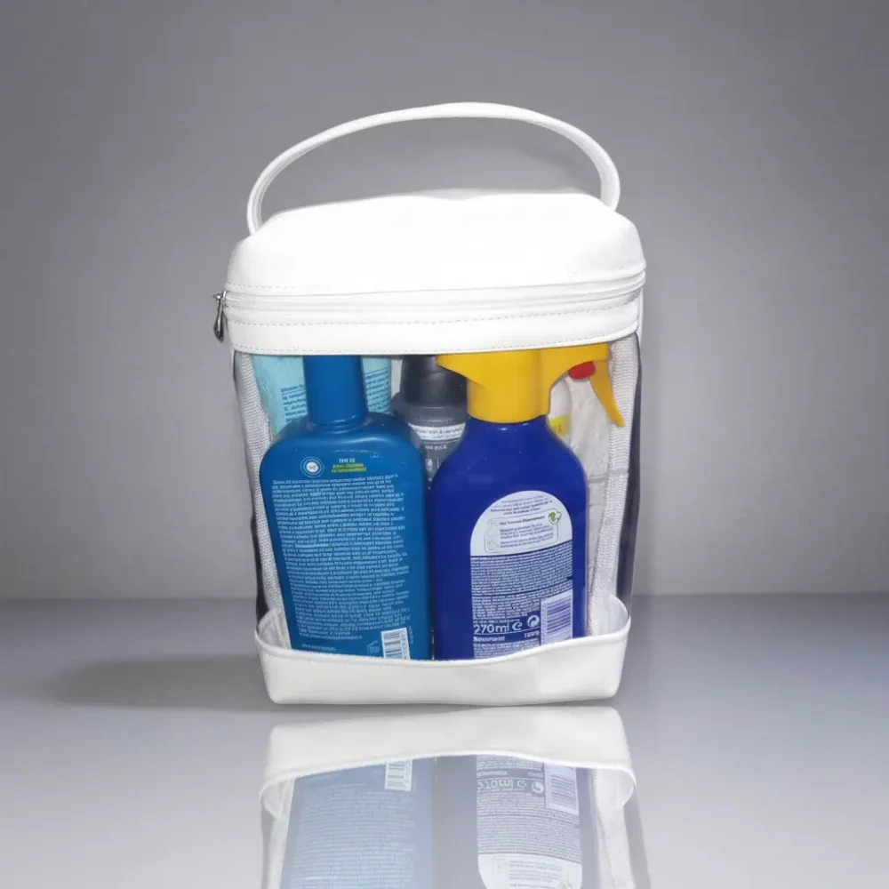 D_NQ_NP_2X_666713-MLA102832129657_122025-F Neceser de verano transparente de PVC cristal rosa para playa y viaje: personalizable con logo, Promobaires Buenos Aires