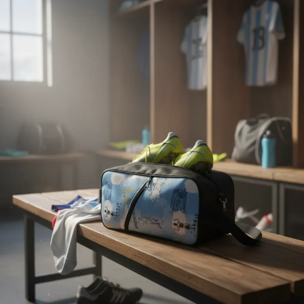 Botinero de cordura con diseño Selección Argentina celeste y blanca — porta botines impermeable — Promobaires Buenos Aires