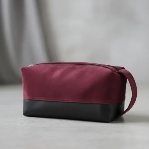 Neceser organizador de viaje de gamuzado y cuerina marrón con doble cierre: personalizable con logo, Promobaires Buenos Aires