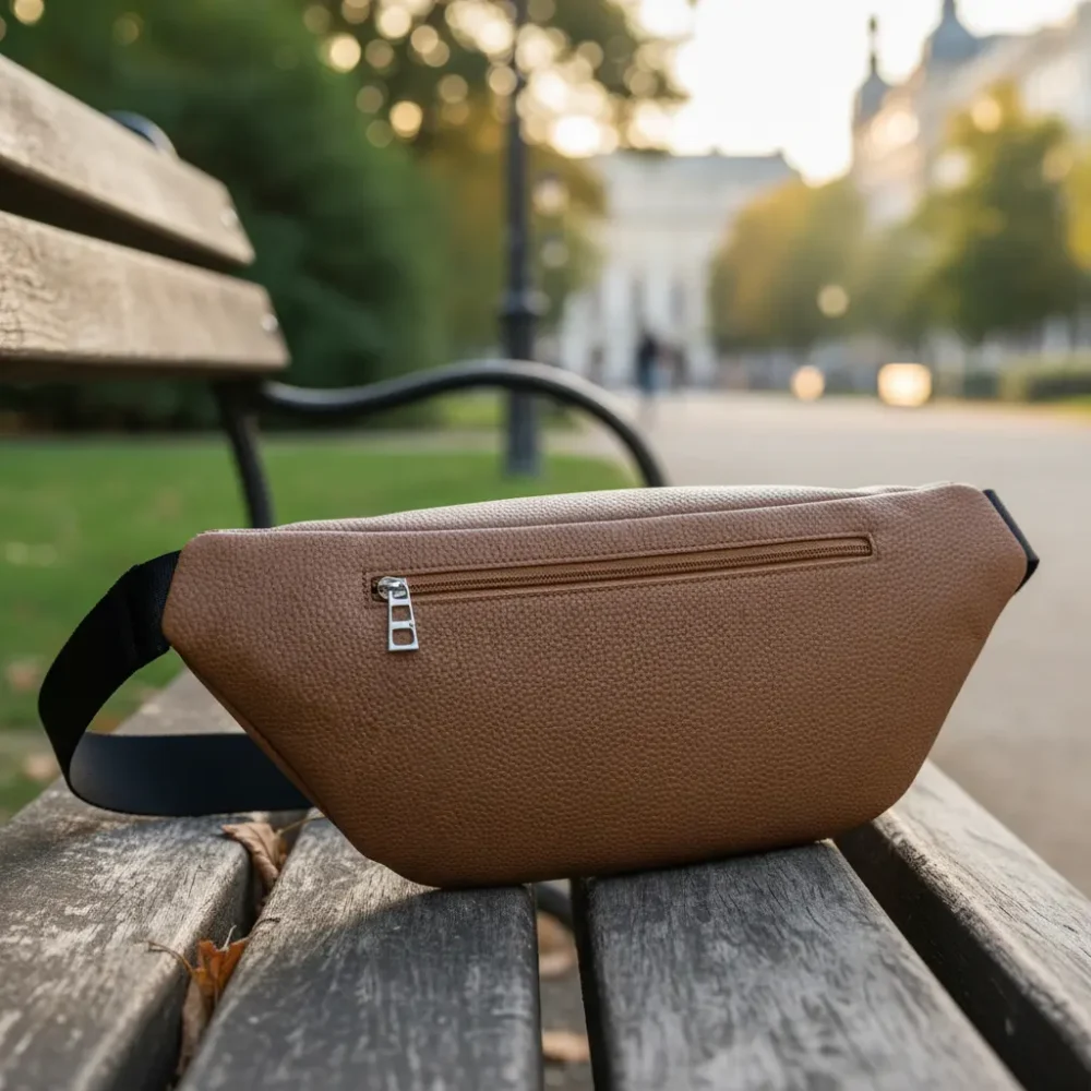 Riñonera maxi para mujer de cuero ecológico impermeable con tres cierres y correa regulable, personalizable con logo, Promobaires Buenos Aires