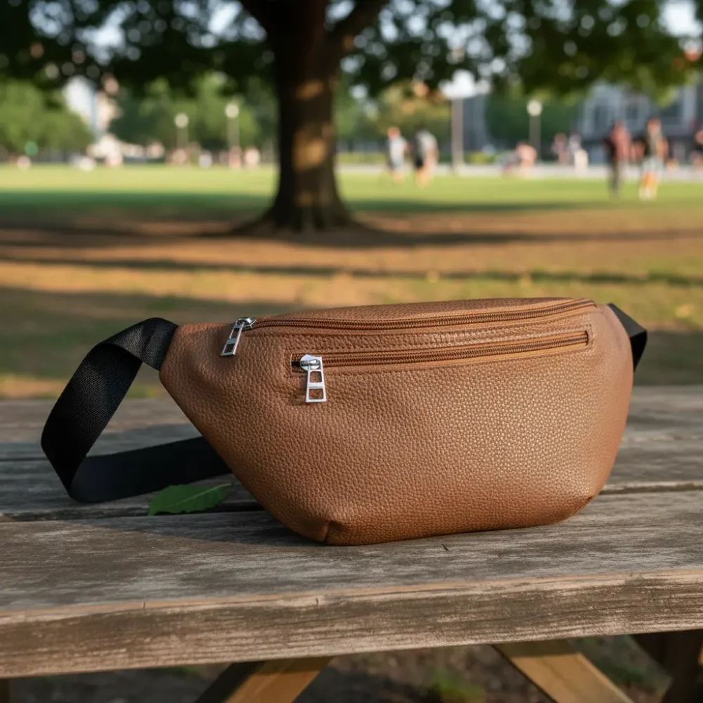 Riñonera maxi para mujer de cuero ecológico impermeable con tres cierres y correa regulable, personalizable con logo, Promobaires Buenos Aires