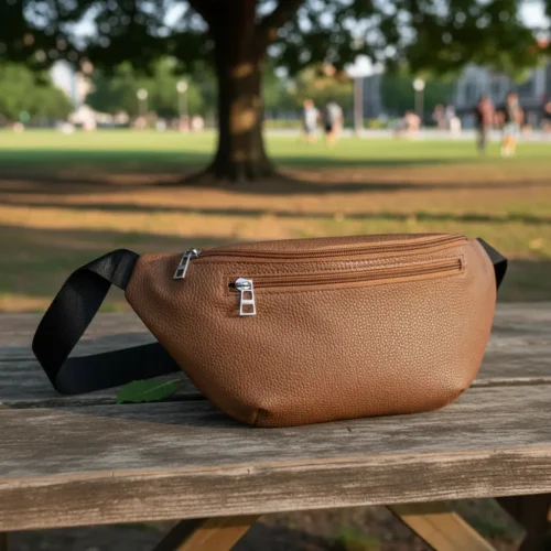 Riñonera maxi para mujer de cuero ecológico impermeable con tres cierres y correa regulable, personalizable con logo, Promobaires Buenos Aires