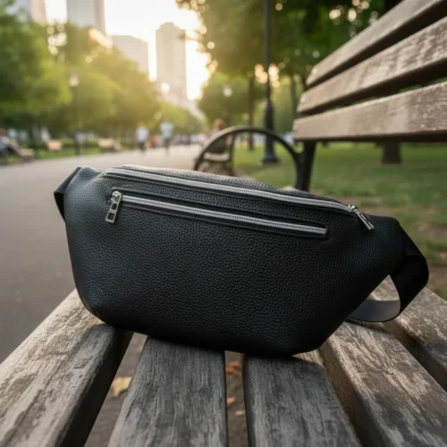 Riñonera maxi para mujer de cuero ecológico impermeable con tres cierres y correa regulable, personalizable con logo, Promobaires Buenos Aires
