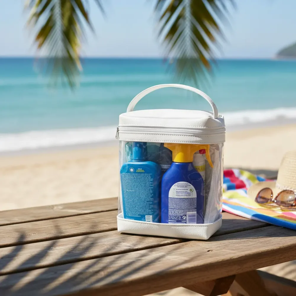 D_NQ_NP_2X_899650-MLA102832107431_122025-F Neceser de verano transparente de PVC cristal rosa para playa y viaje: personalizable con logo, Promobaires Buenos Aires